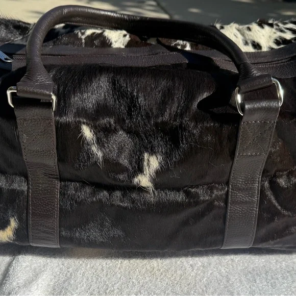 Genuine cowhide leather Duffel bag brown and cream hair on hide weekender